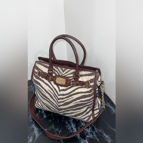 MICHAEL KORS Large Handbag Hamilton Zebra Print Brown Ivory AUTHENTIC - Picture 4 of 14